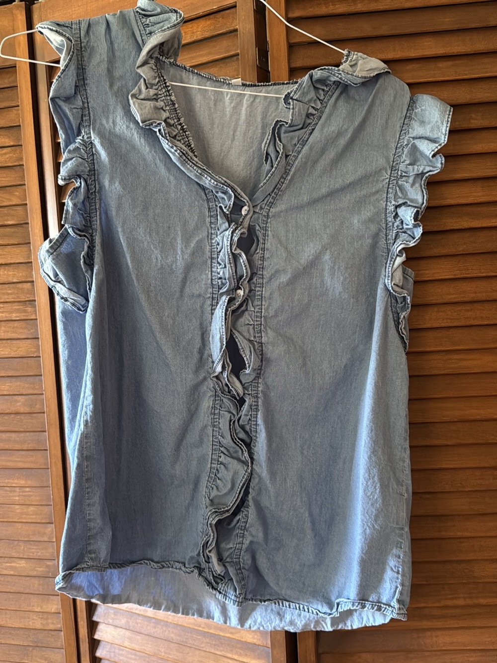 Denim-Style Ruffle Sleeve Women's Top - Blue